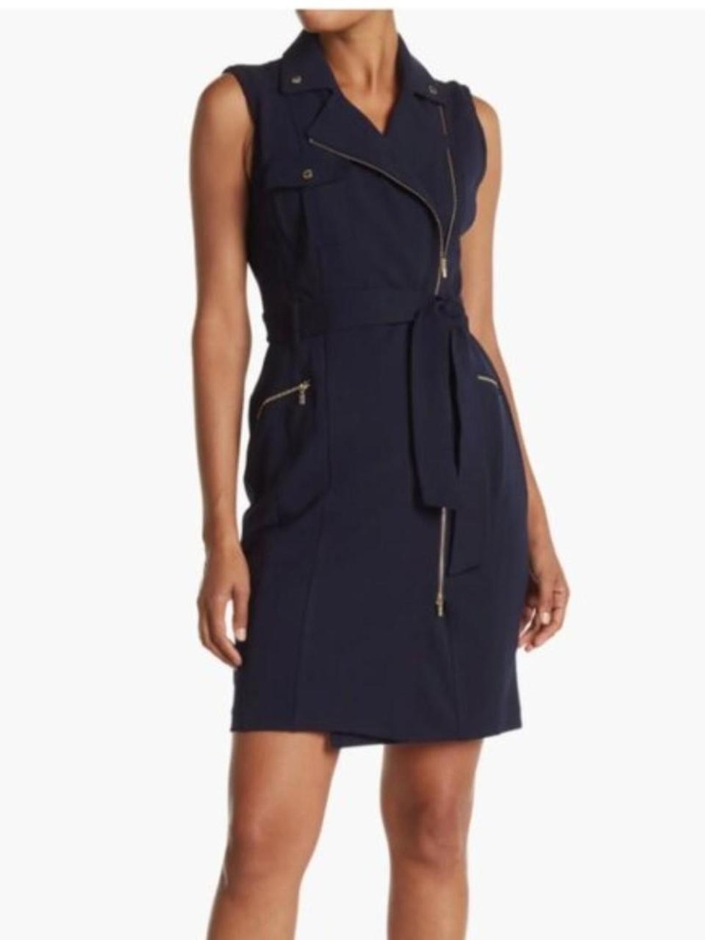 Calvin Klein Navy Sleeveless Belted Zip Romper with Gold Hardware - Picture 6 of 6